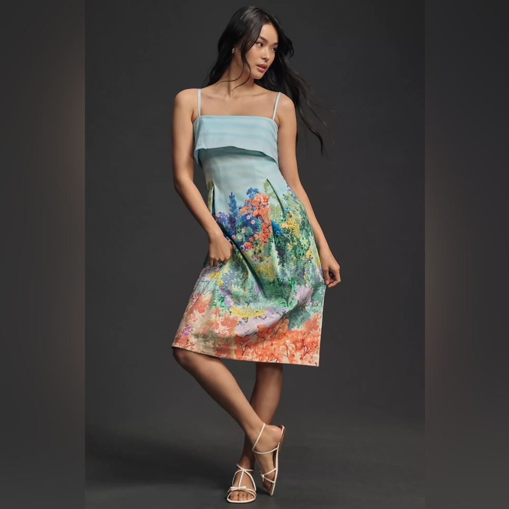 Painter Floral Sleeveless Foldover Knee-Length Dress